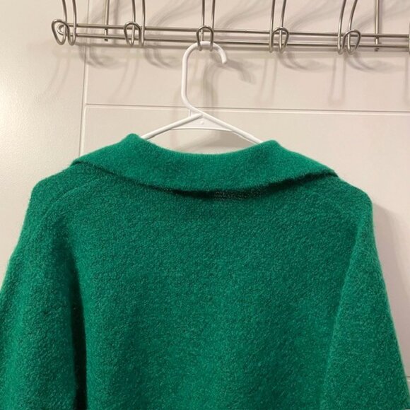 & Other Stories V-Neck Collared Wool Blend Sweater Green Size Small Preppy - Picture 7 of 12